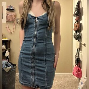 Forever 21 Blue Denim Zip-Up Mini Dress